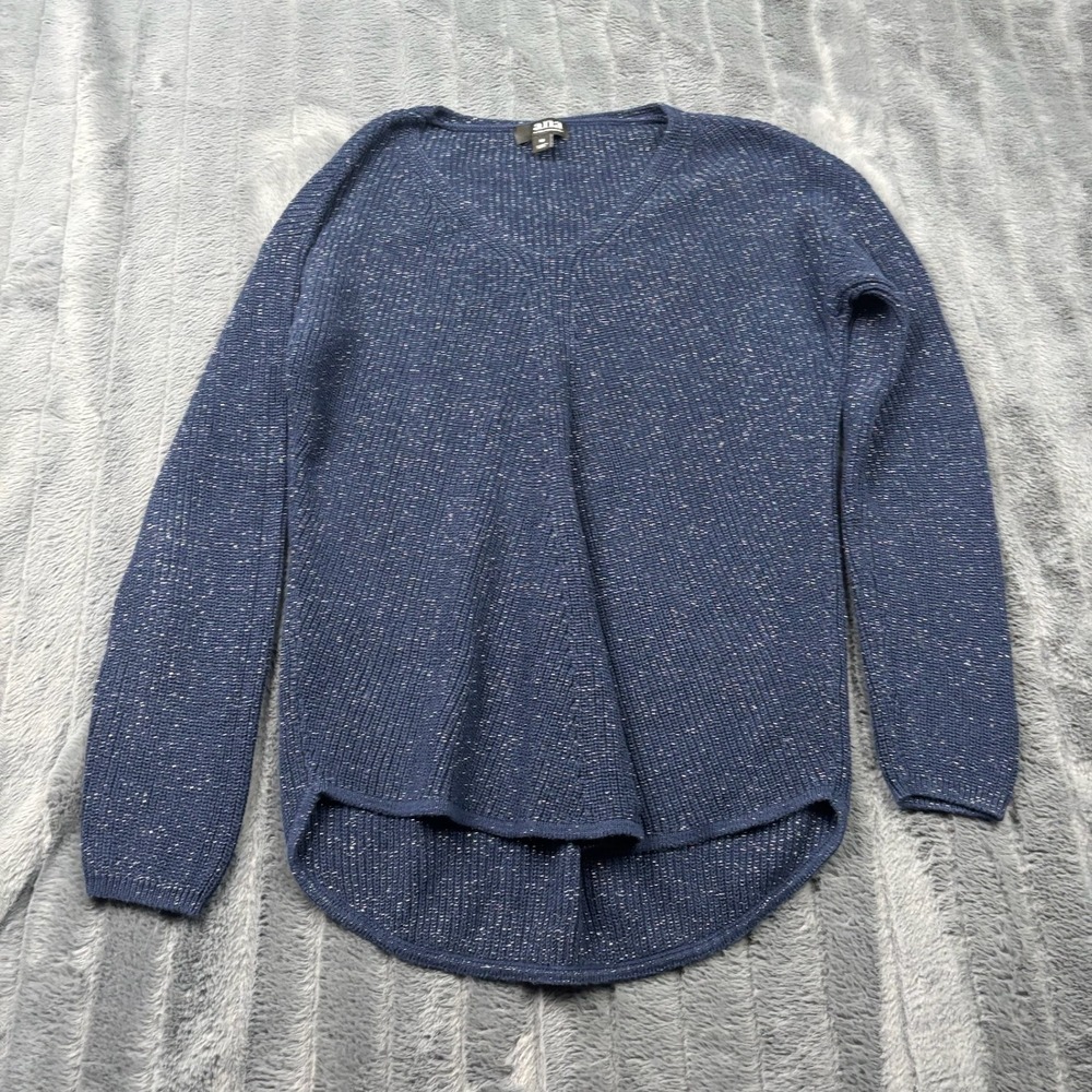 a.n.a A New Approach Navy Blue Shimmer V-Neck High Low Sweater Womens Medium